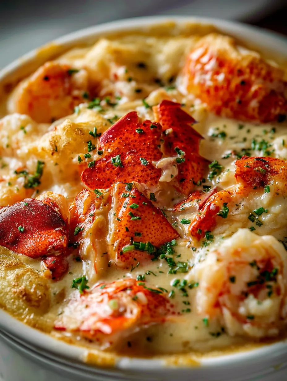 Eine Schüssel mit Meeresfrüchten, Hummer, Garnelen und Jakobsmuscheln.