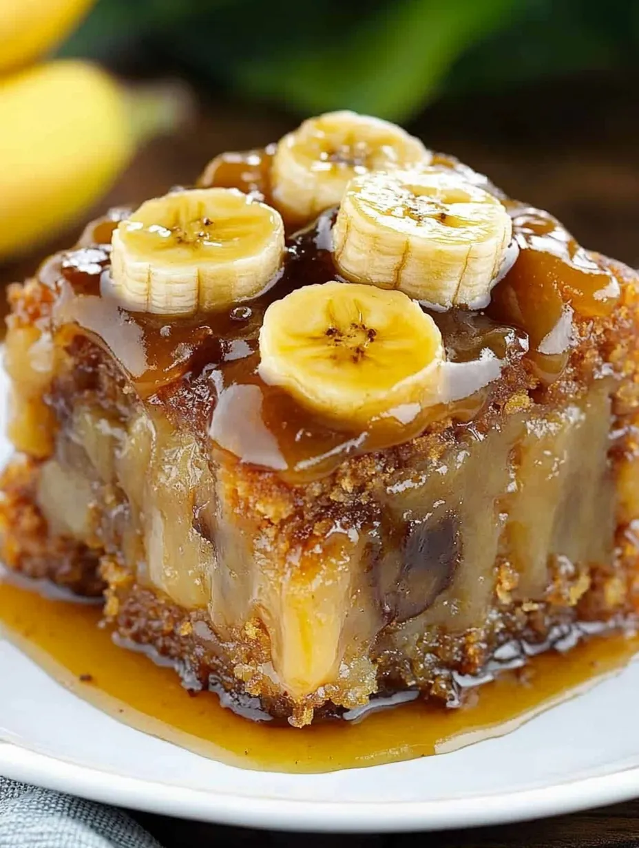 Ein Dessert mit Bananen und Karamellsauce.
