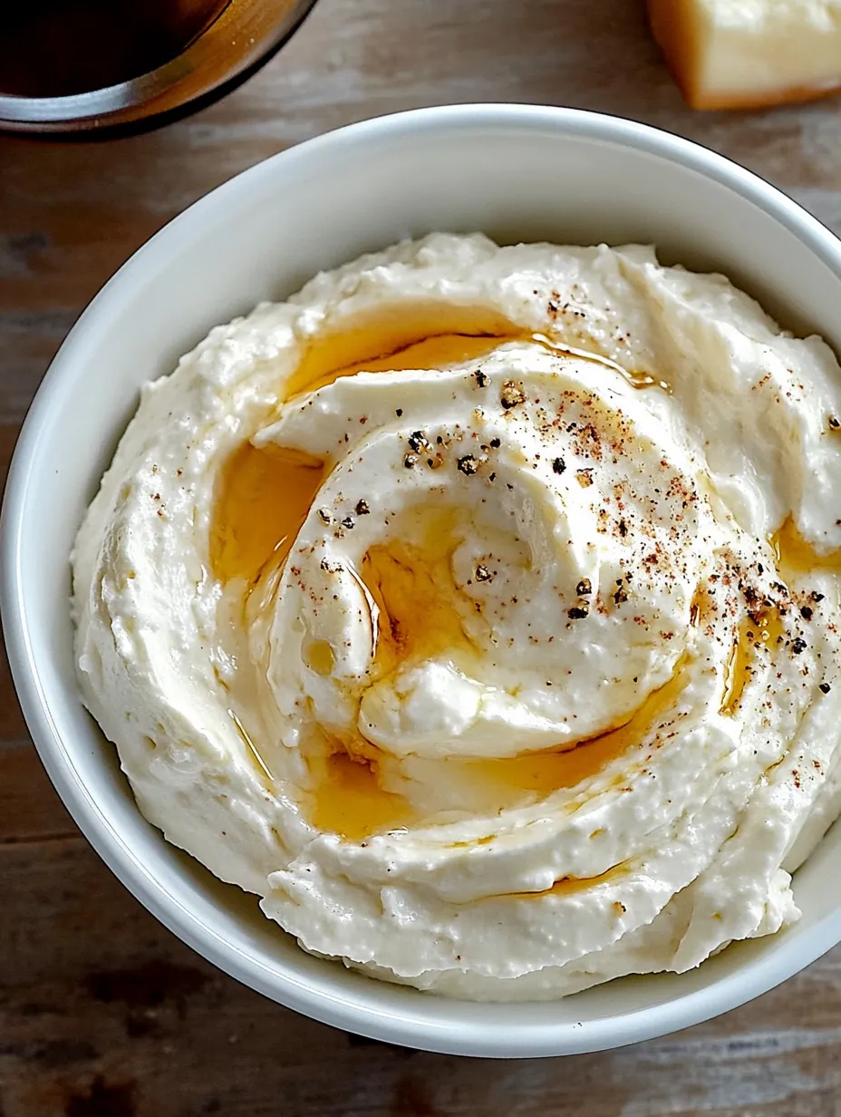 Eine Schüssel mit Aufgeschlagenem Brie und gelber Sauce darauf.