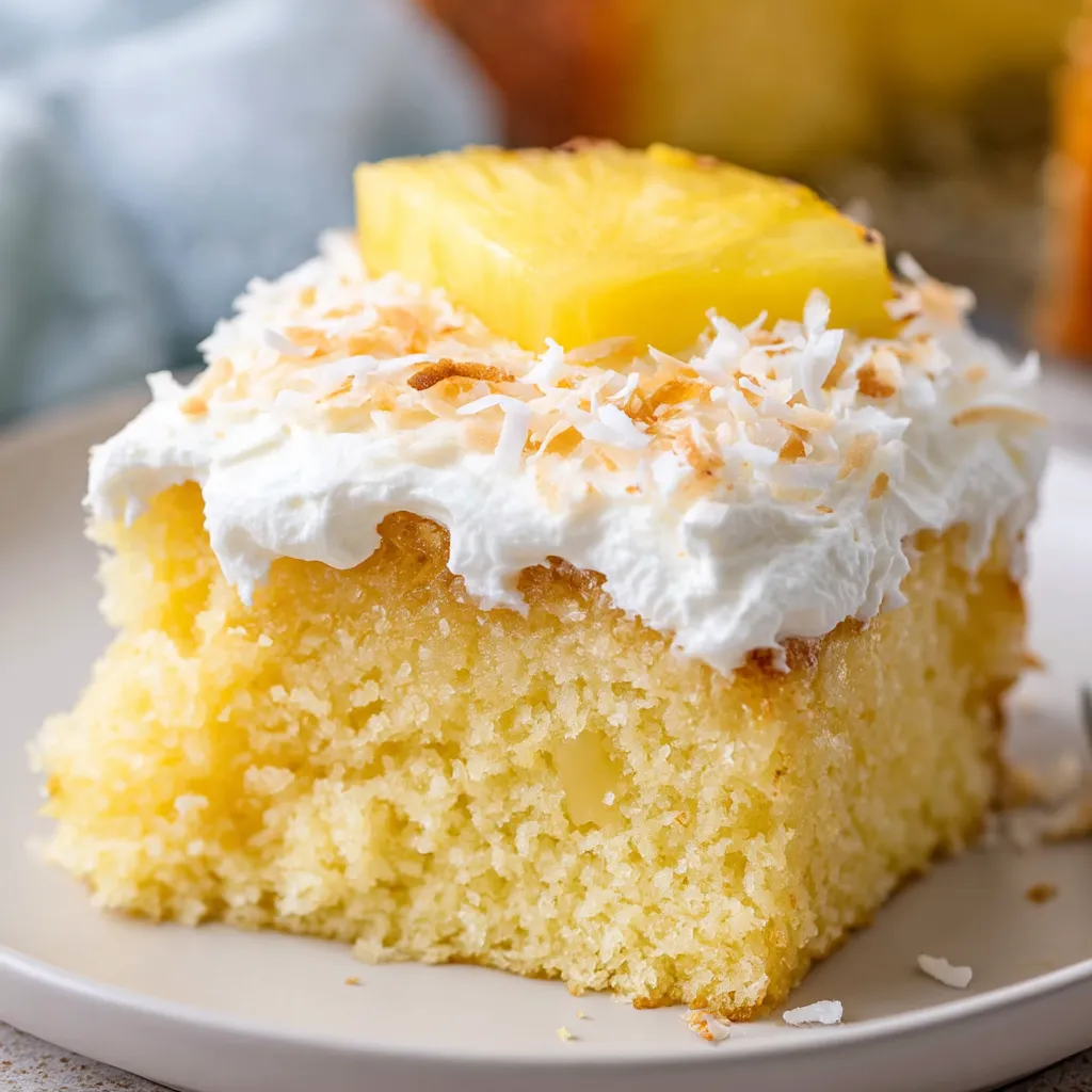 Ein Stück Kuchen mit weißer Glasur und einer Ananasscheibe obenauf.