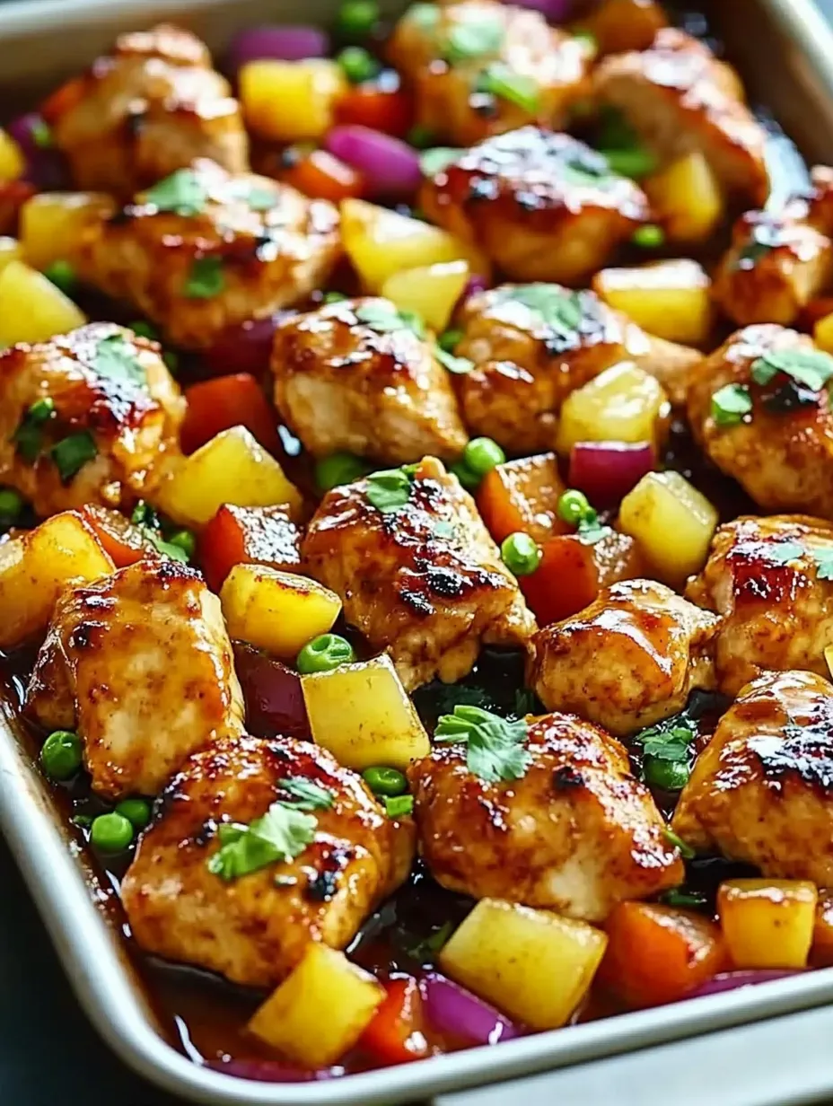 Ein Blech mit Hähnchen, Paprika und Zwiebeln.