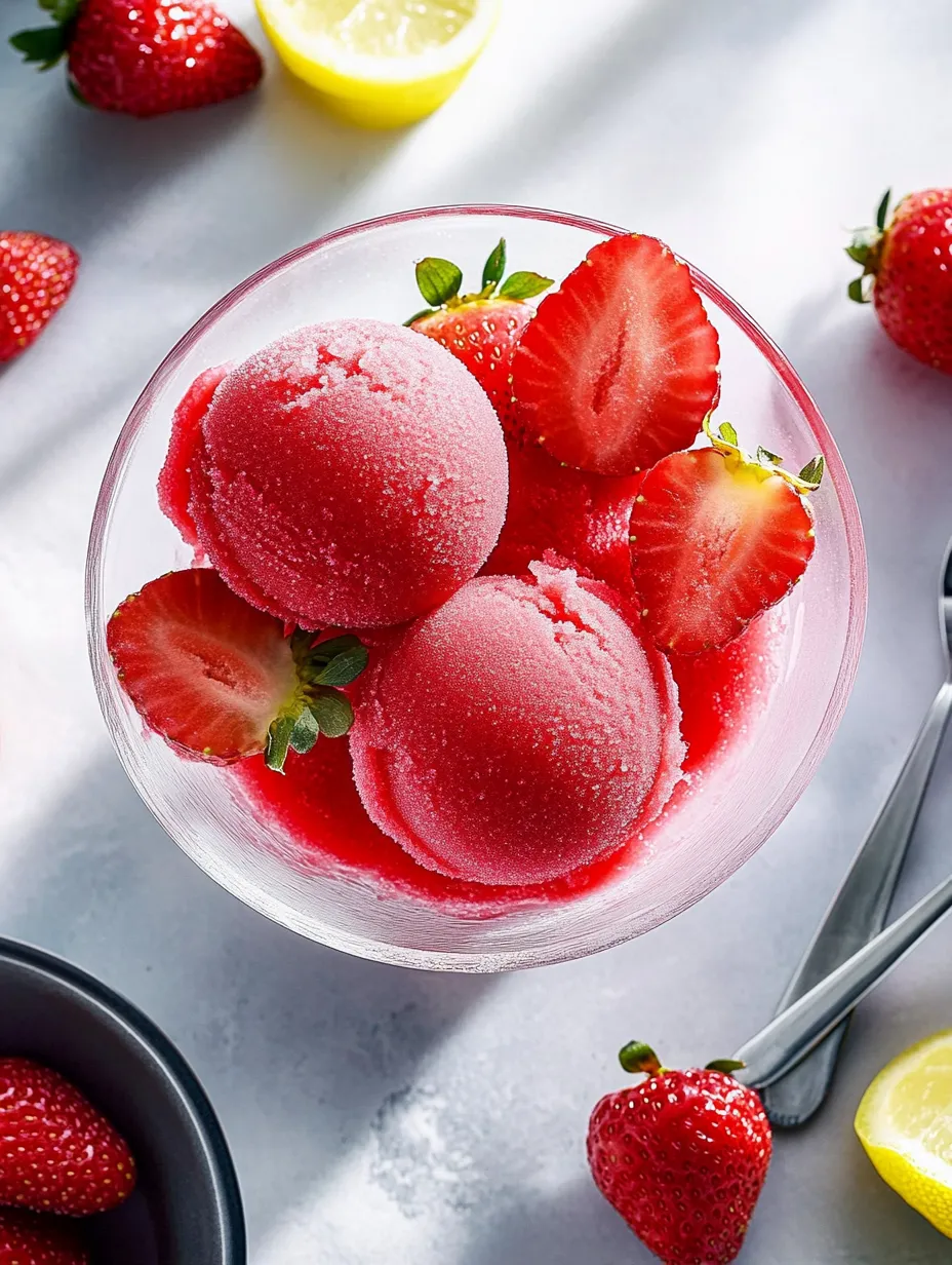 Eine Schüssel mit Erdbeeren und Eis.