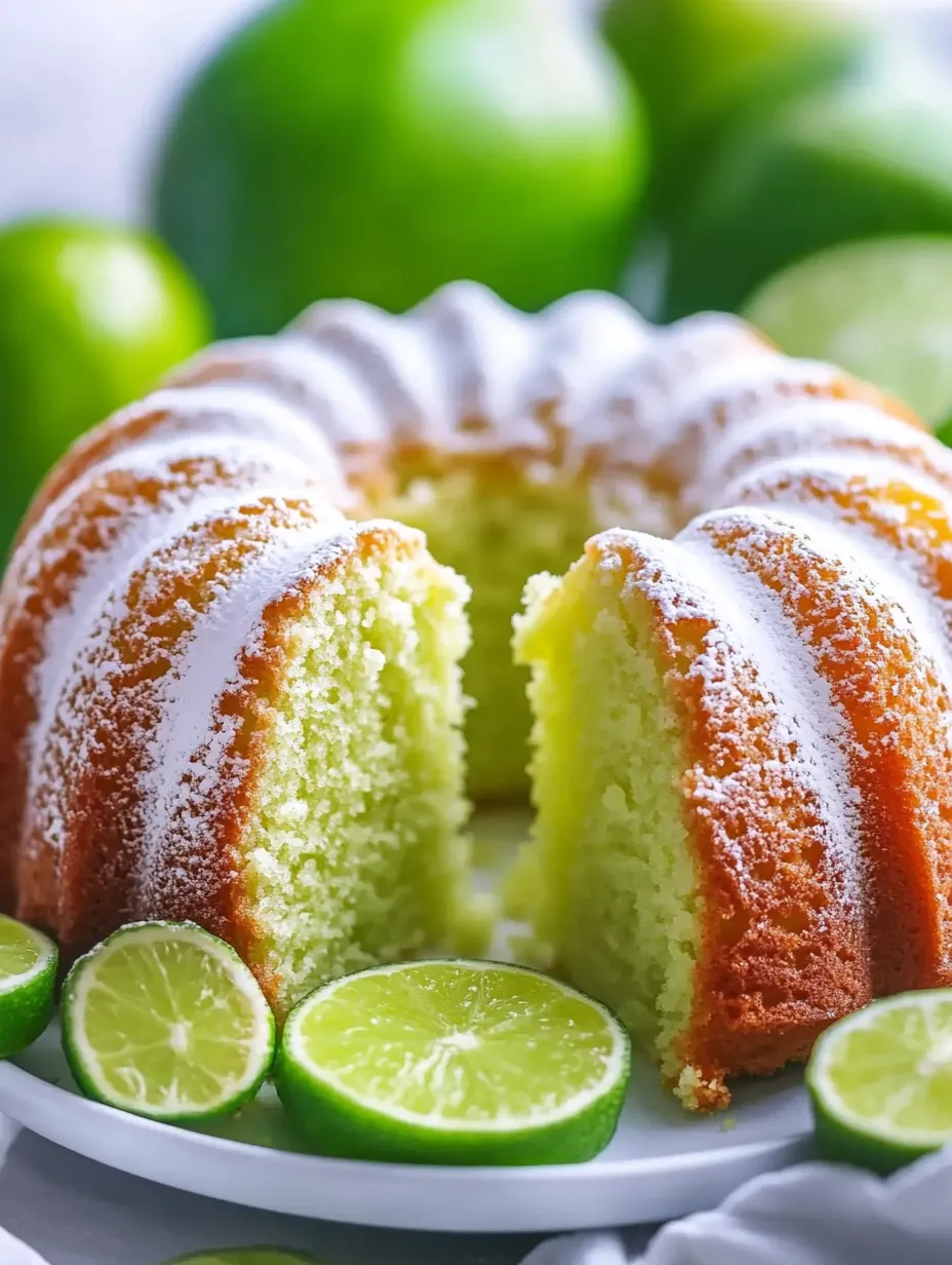 Ein Stück Kuchen mit Limetten daneben.