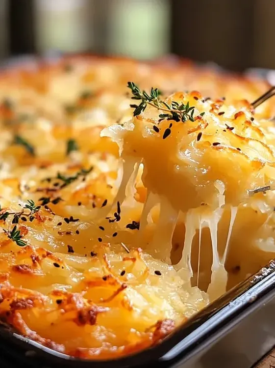 Käsiger Kartoffelauflauf mit Cornflakes-Kruste.