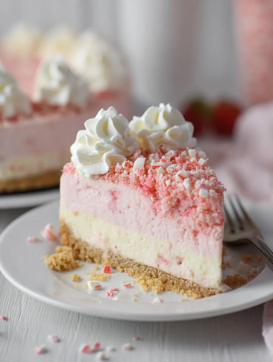 Ein Stück Kuchen mit weißem Topping und roten Streuseln.