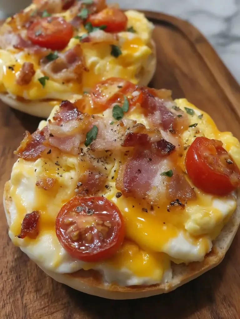 Zwei Eier-Benedict-Brote mit Tomaten.