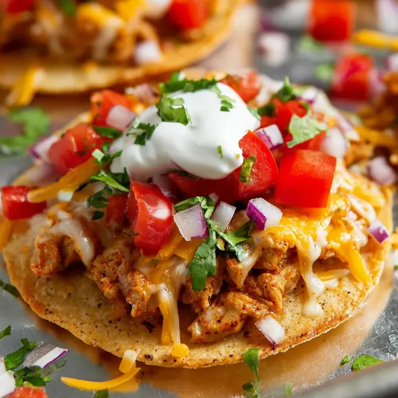 Ein Teller mit kleinen Tostadas und heller Soße.
