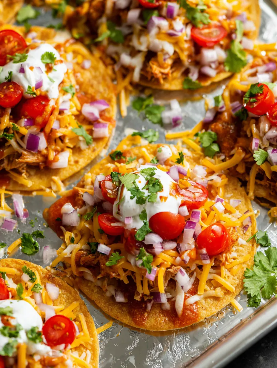Ein Blech mit kleinen Tortillas, garniert mit weißer Creme.