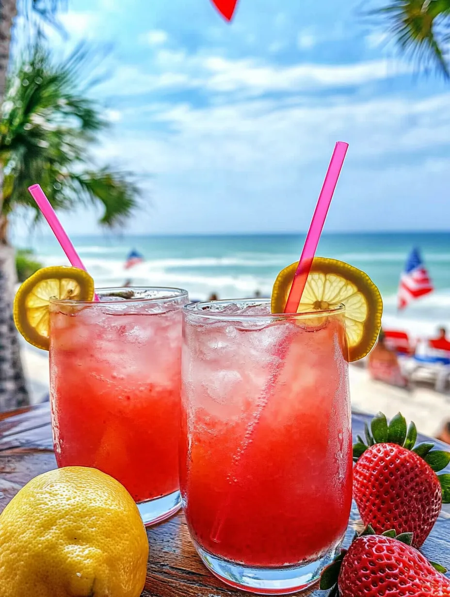 Zwei Gläser rosa Limonade auf einem Tisch.