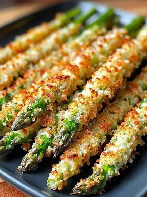 Ein Teller mit Spargel und Käse.