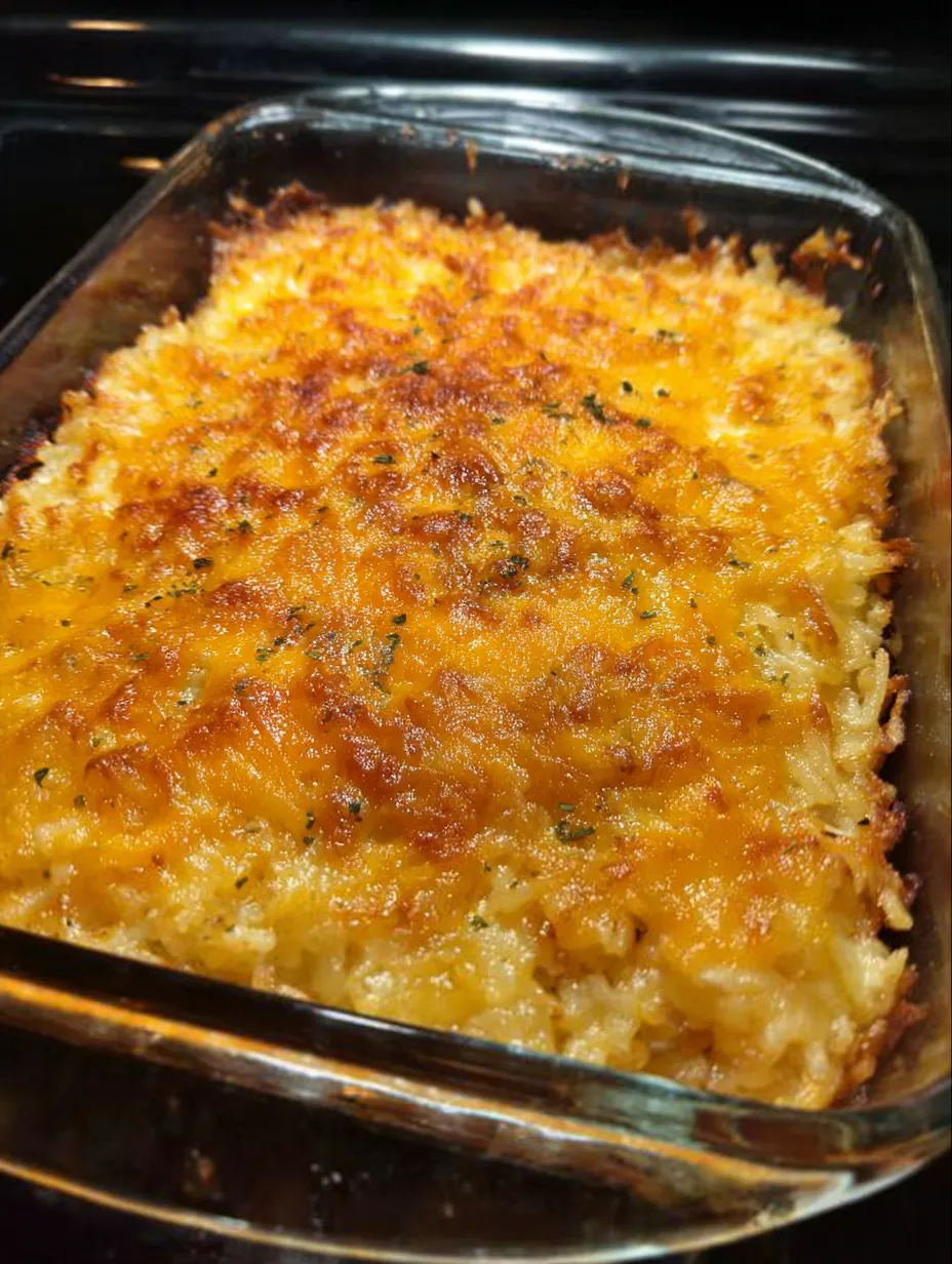 Käse-Kartoffel-Gratin in einer Auflaufform.