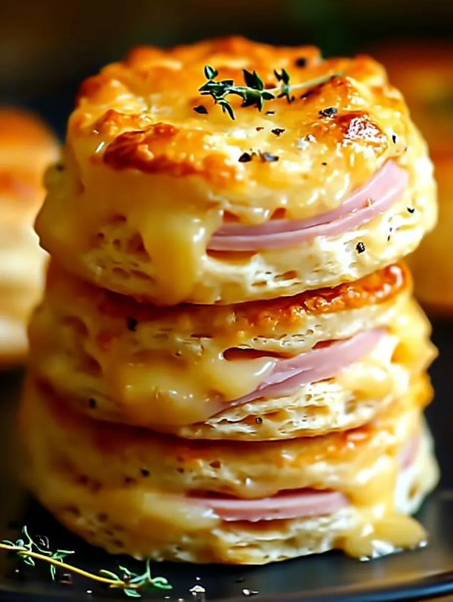 Stapel mit Käse-Schinken-Brötchen.