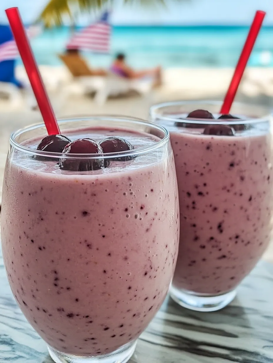 Zwei Gläser mit Smoothie und Heidelbeeren.