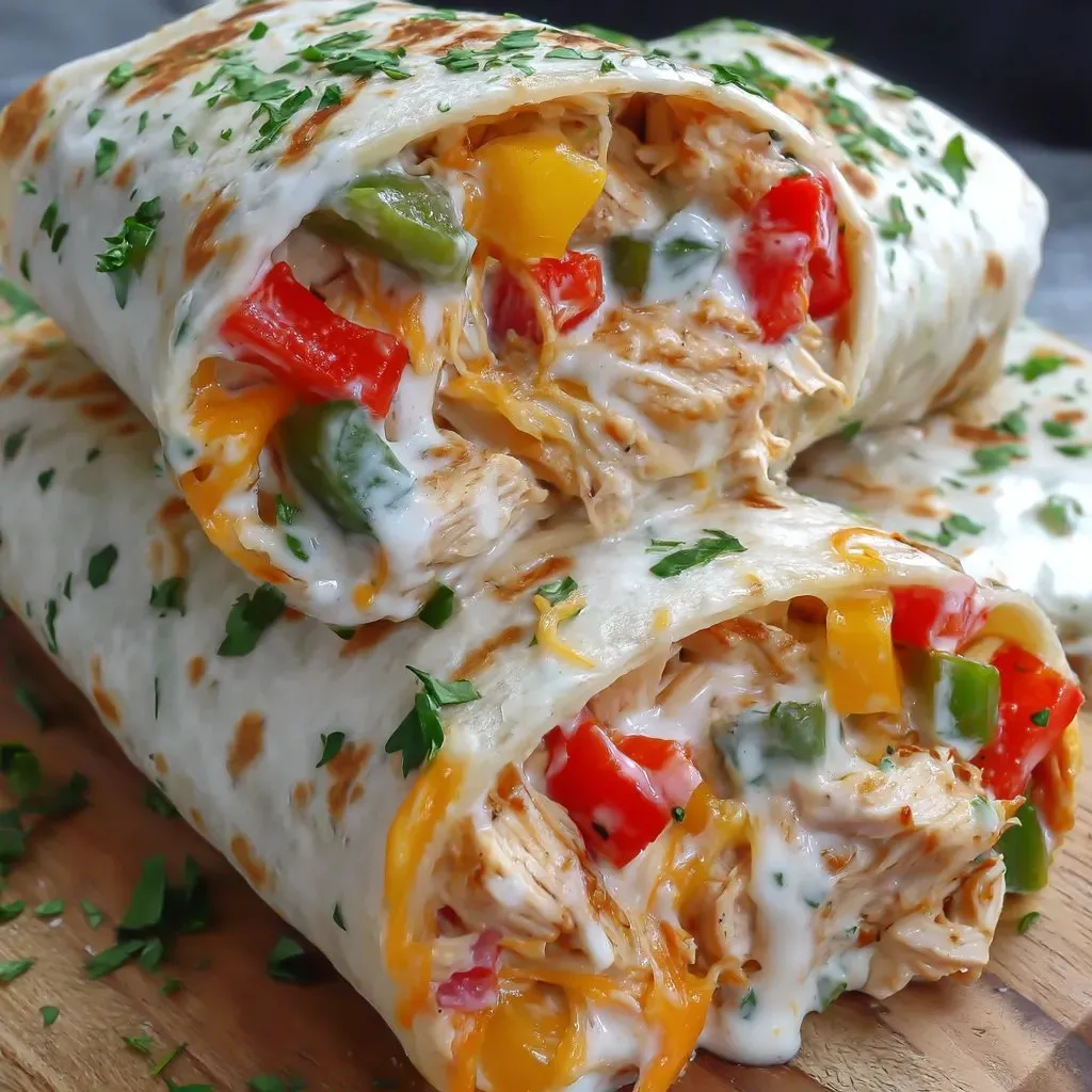 Ein Wrap mit Chicken, Paprika und Käse.