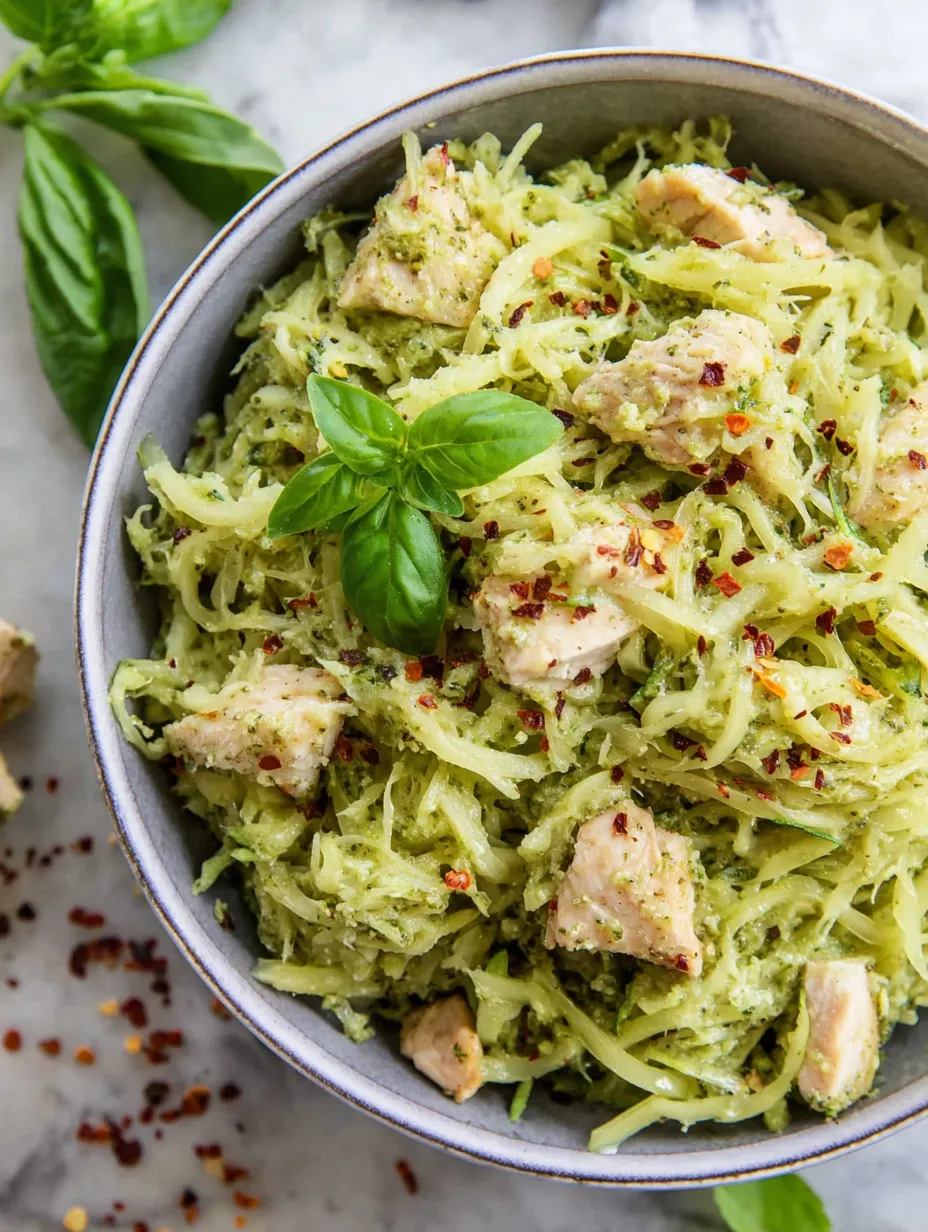 Chicken Pesto Spaghetti Kürbis keto Abendessen.