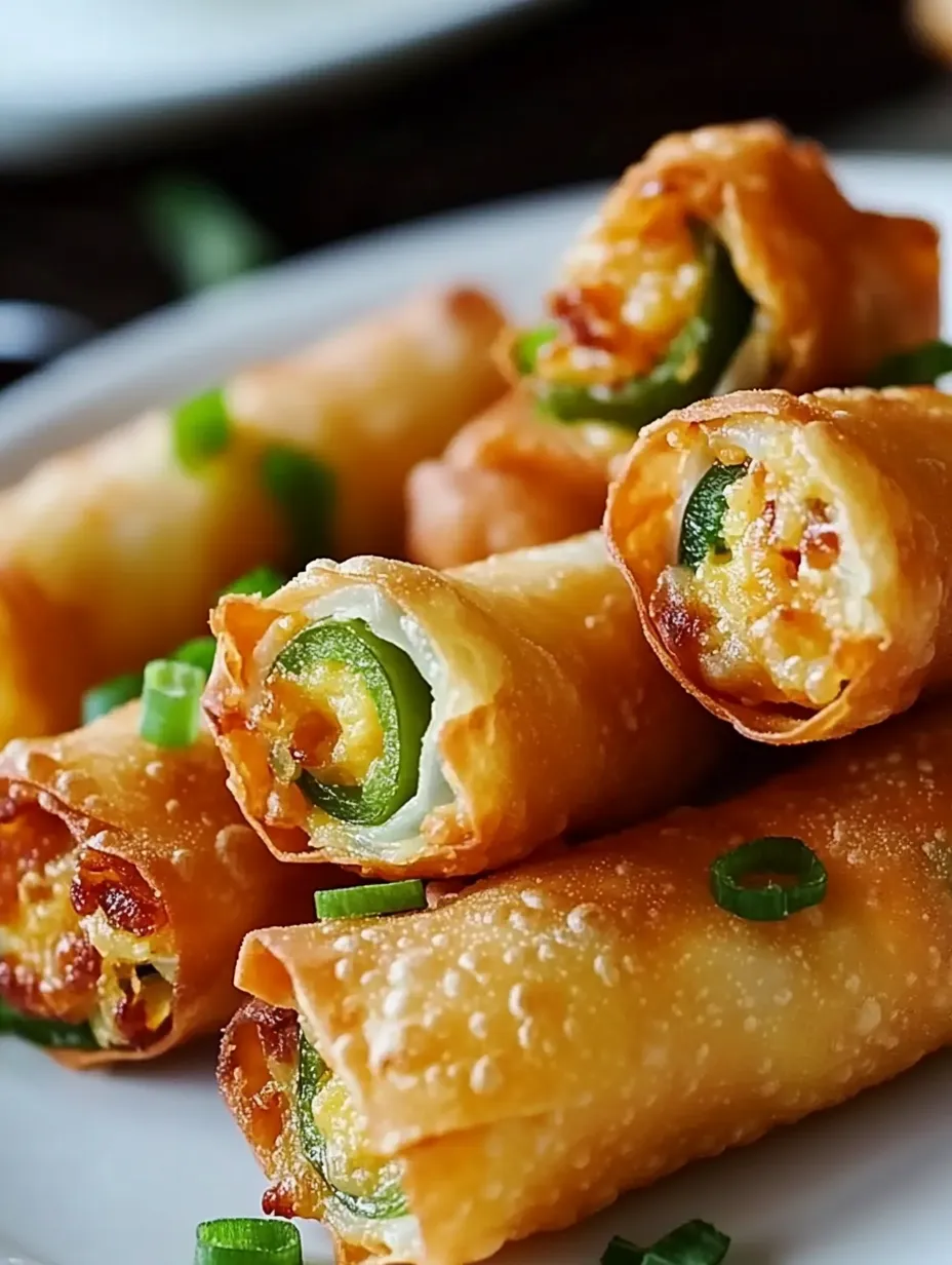 Ein Teller mit Frühlingsrollen und Jalapeños.