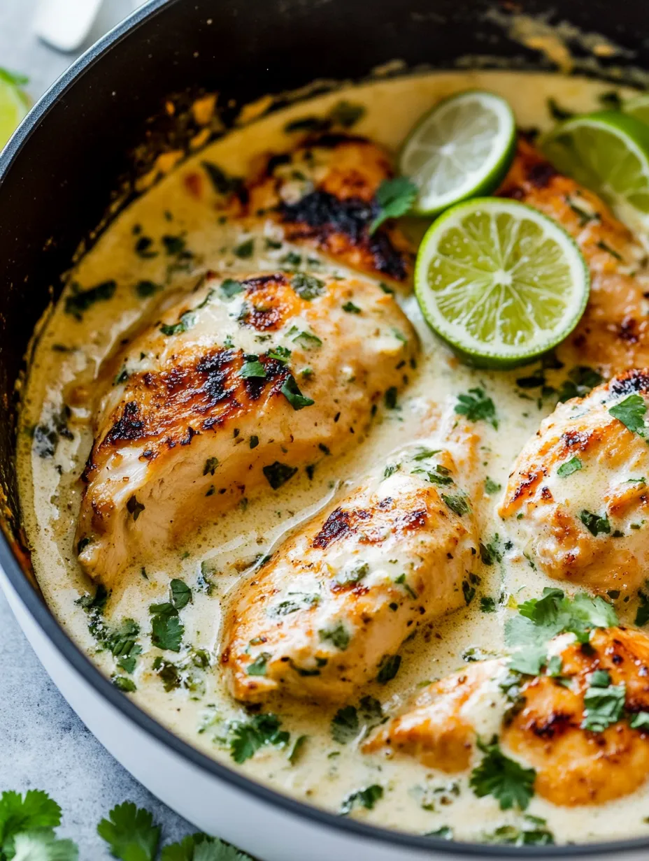 Eine Schüssel Hähnchen mit Limettenspalten obendrauf.