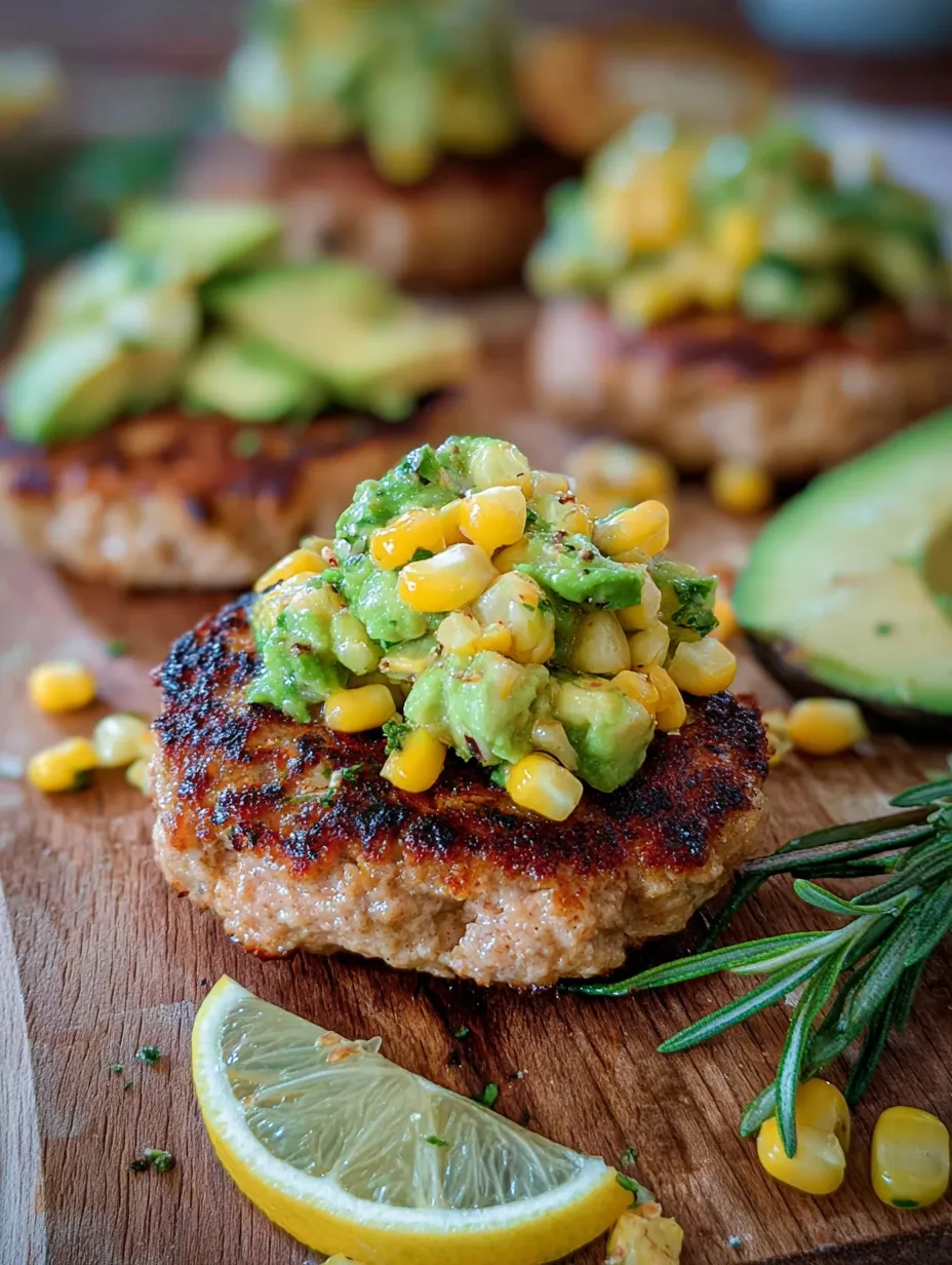 Burger mit Avocado und Mais obendrauf.