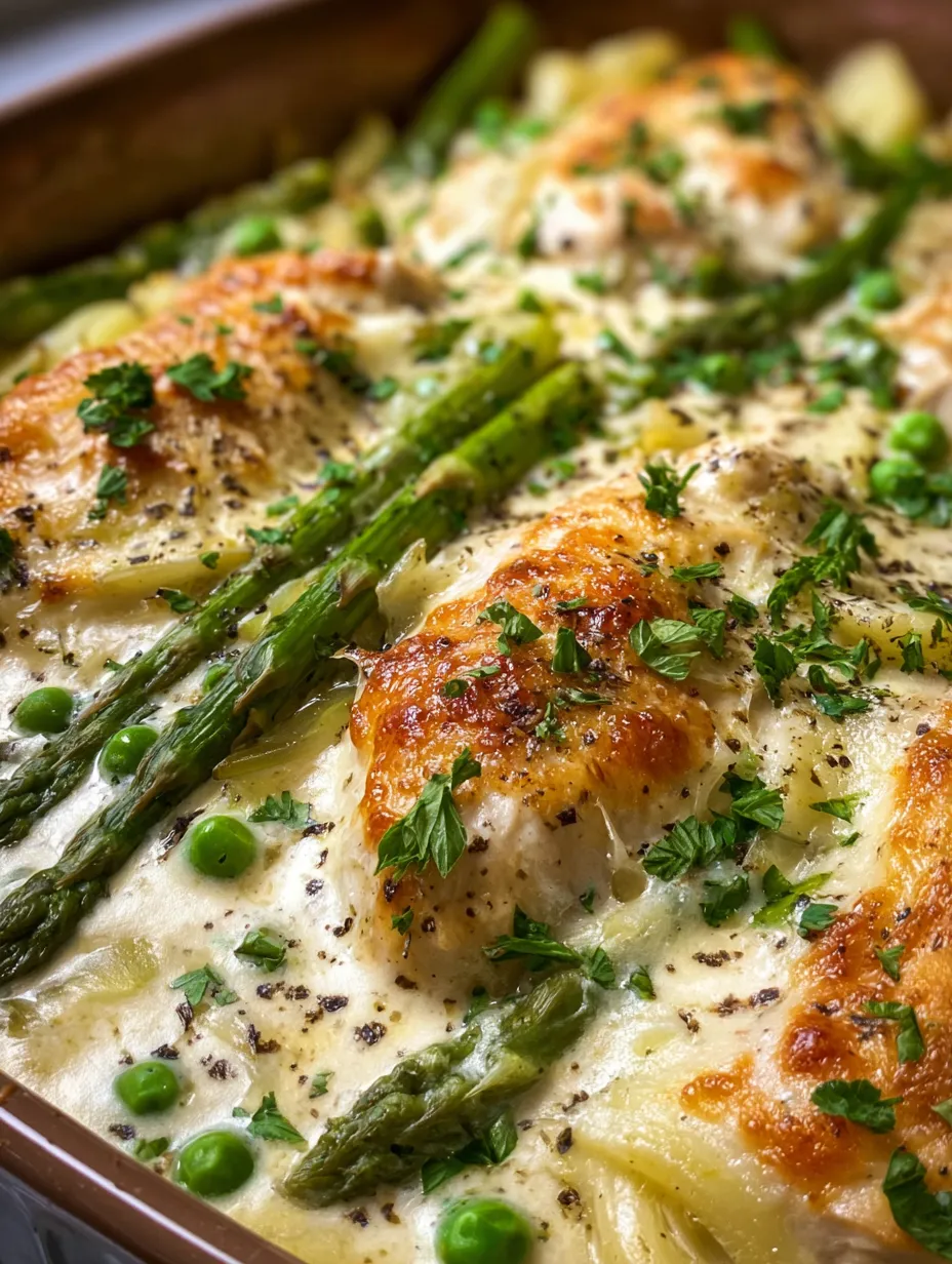 Ein Gericht mit Hähnchen und Spargel.