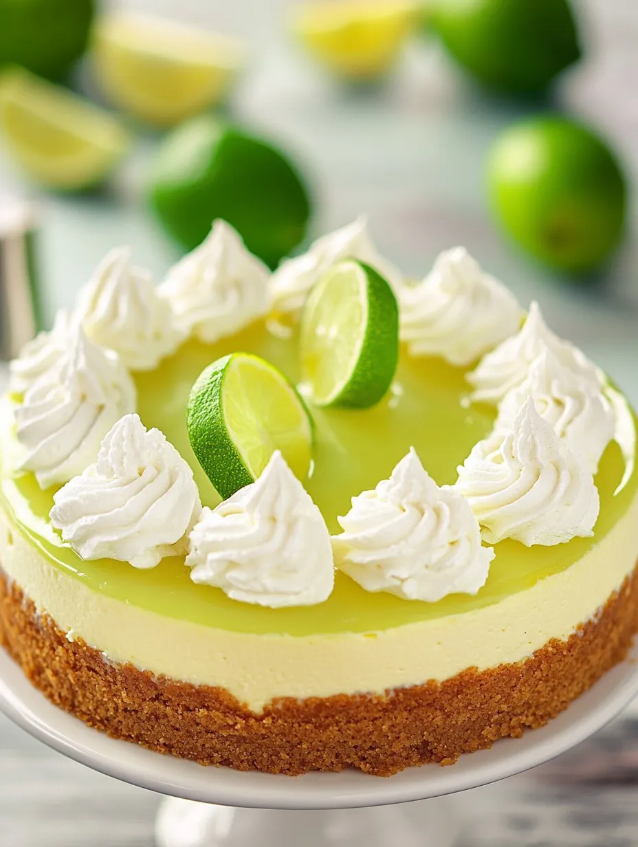 Ein Kuchenstück mit weißer Creme und Limetten obendrauf.