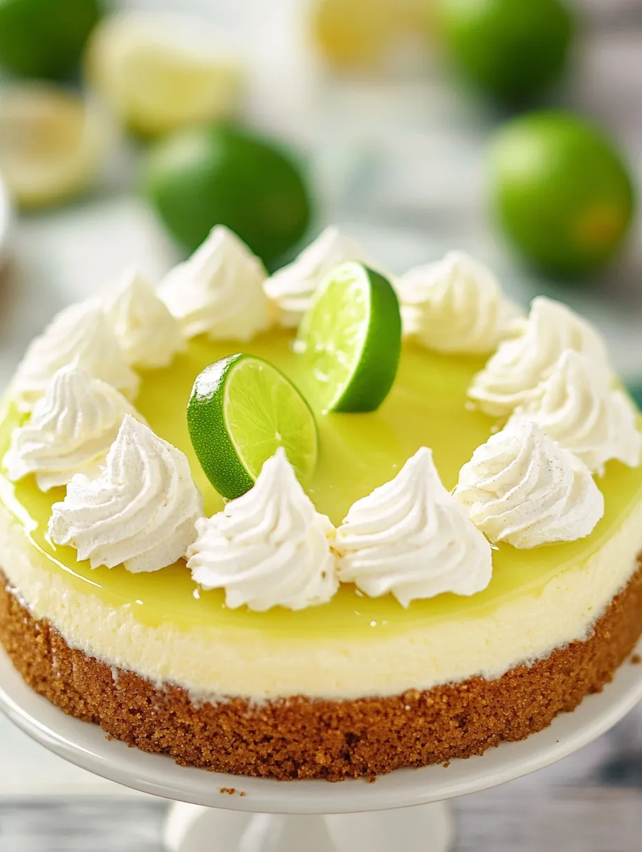 Ein Kuchenstück mit weißer Creme und Limetten obendrauf.