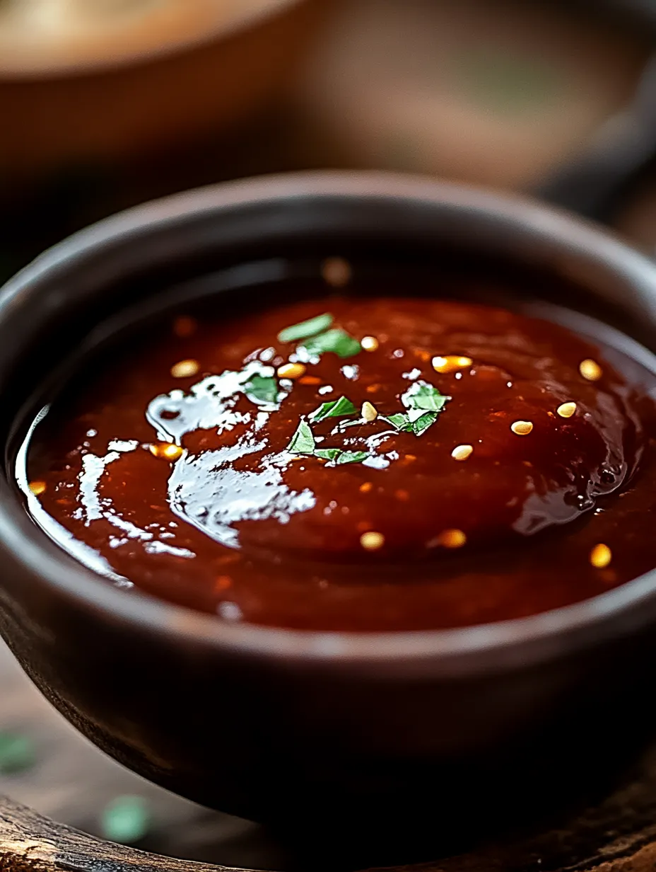 Eine Schale Sauce mit grünen Kräutern garniert.