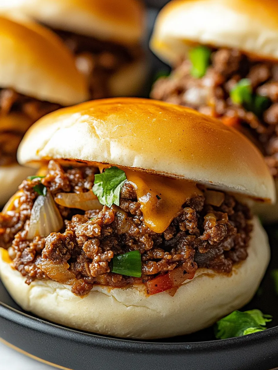 Ein Burger mit Zwiebeln und geschmolzenem Käse im Nahaufnahme.
