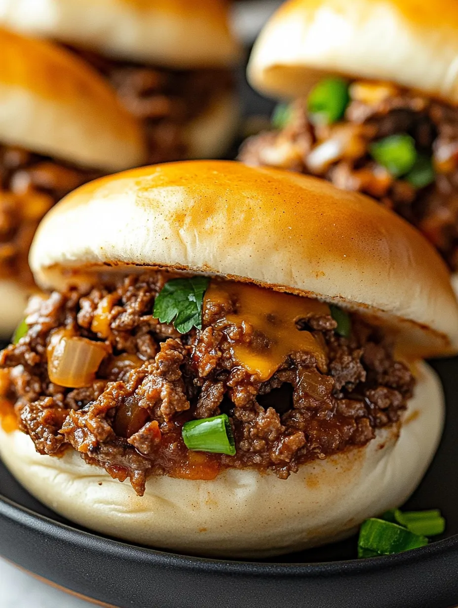 Hamburger mit Zwiebeln und geschmolzenem Käse auf einem Teller.