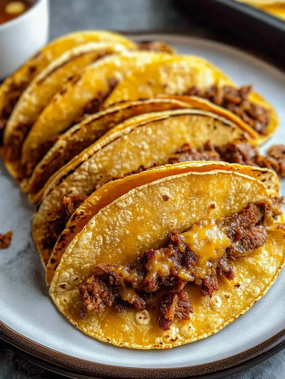 Ein Teller Tacos mit Fleisch und Käse.