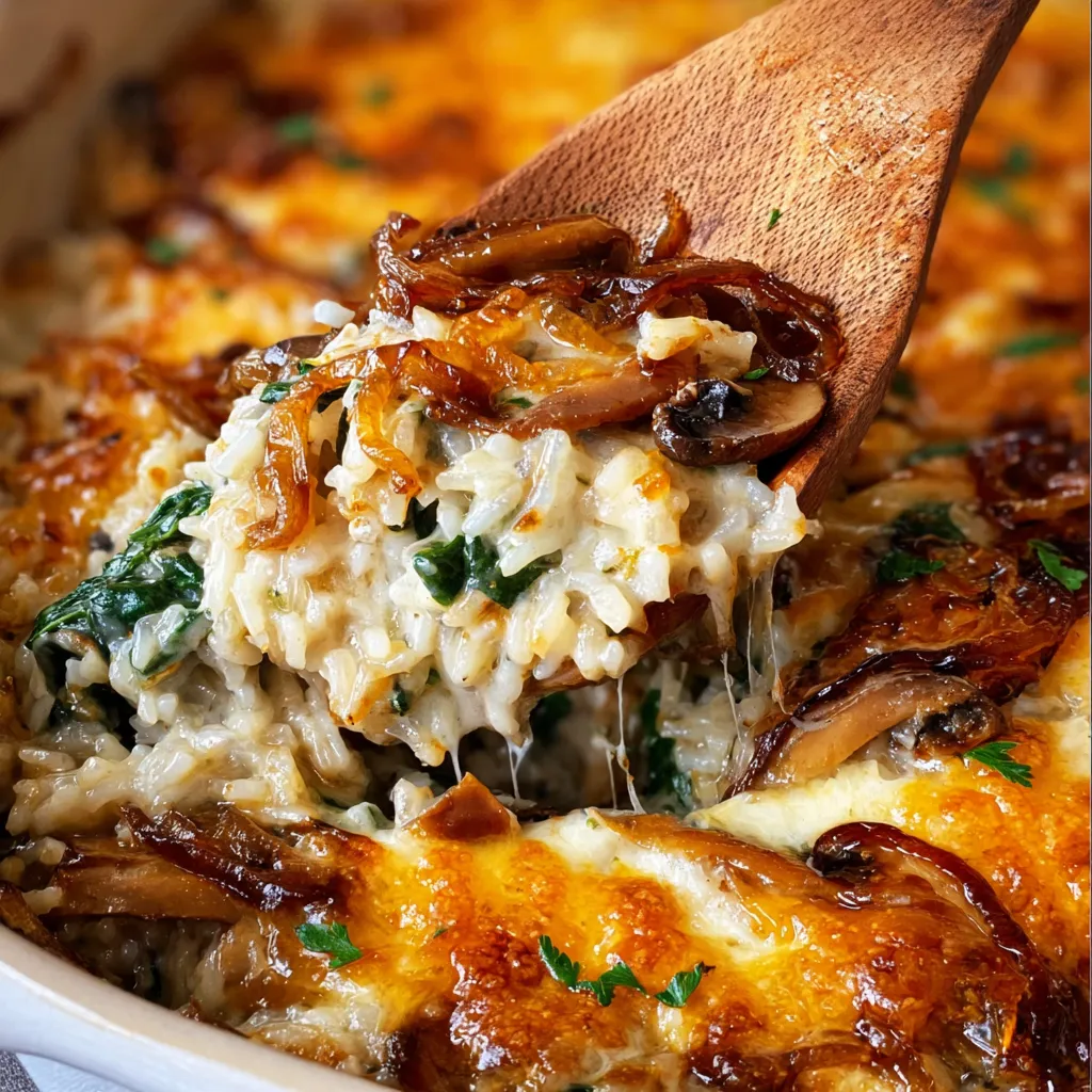 Ein Holzlöffel steckt in einer Schüssel Essen.
