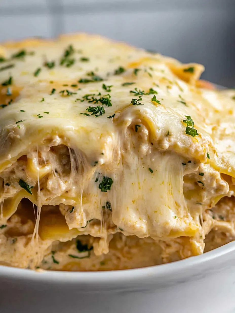 Nahaufnahme von einer Lasagne voll Käse und Kräutern.