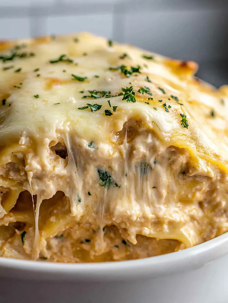 Eine Schüssel mit Lasagne, garniert mit frischen Kräutern.