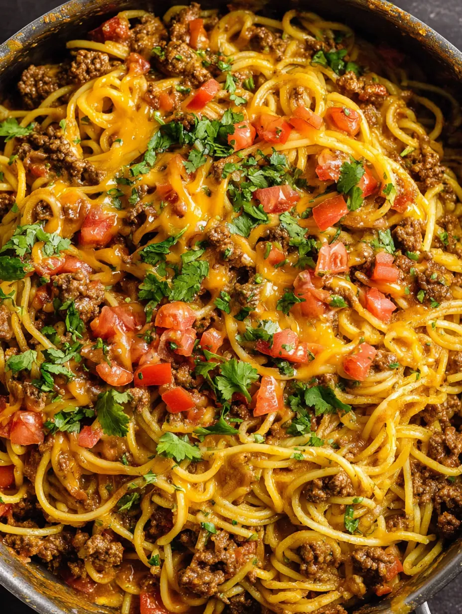 Eine Schüssel Spaghetti mit Hack und Tomaten.