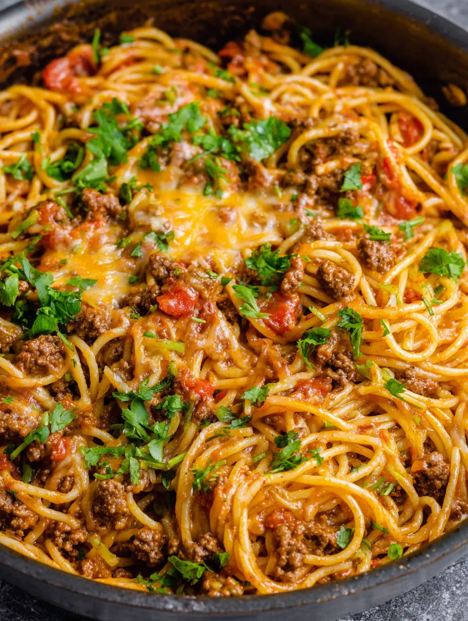 Eine Schüssel Spaghetti mit Hackfleischsoße.