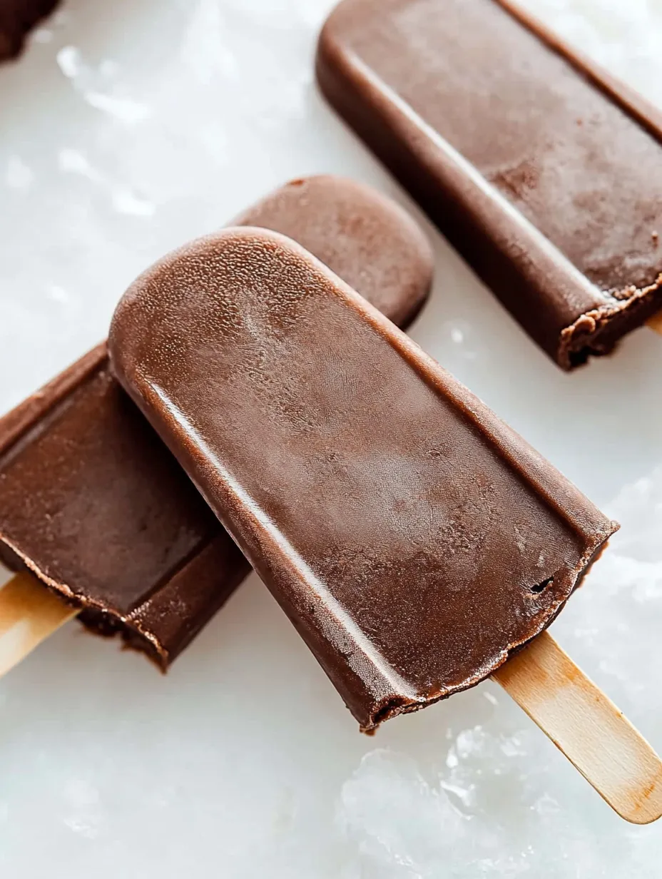 Drei Schoko-Eis am Stiel auf einem Tisch.