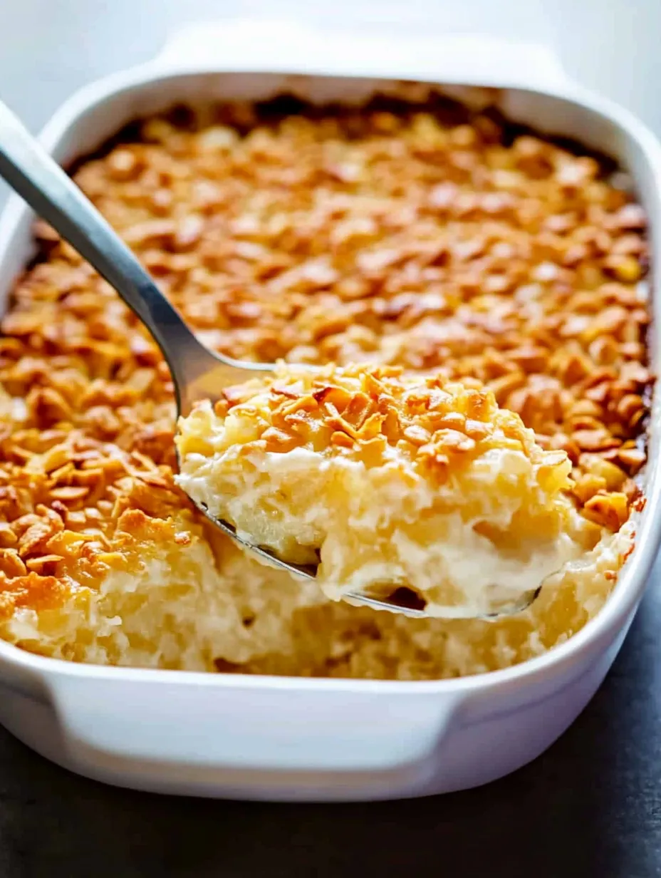 Ein Löffel steckt in einer Schüssel mit Kartoffelauflauf.