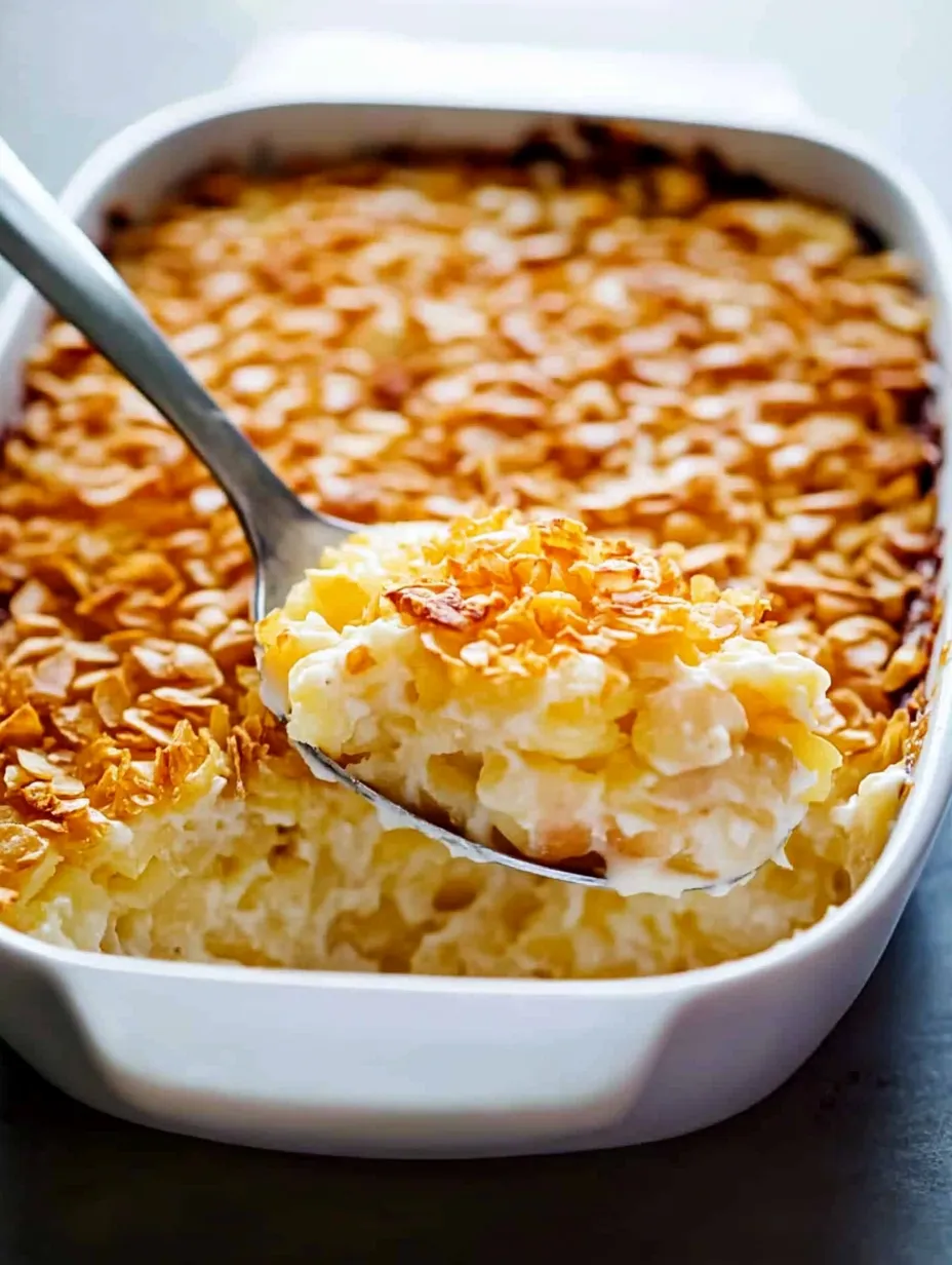 Ein Löffel steckt in einer Schüssel mit Kartoffelauflauf.