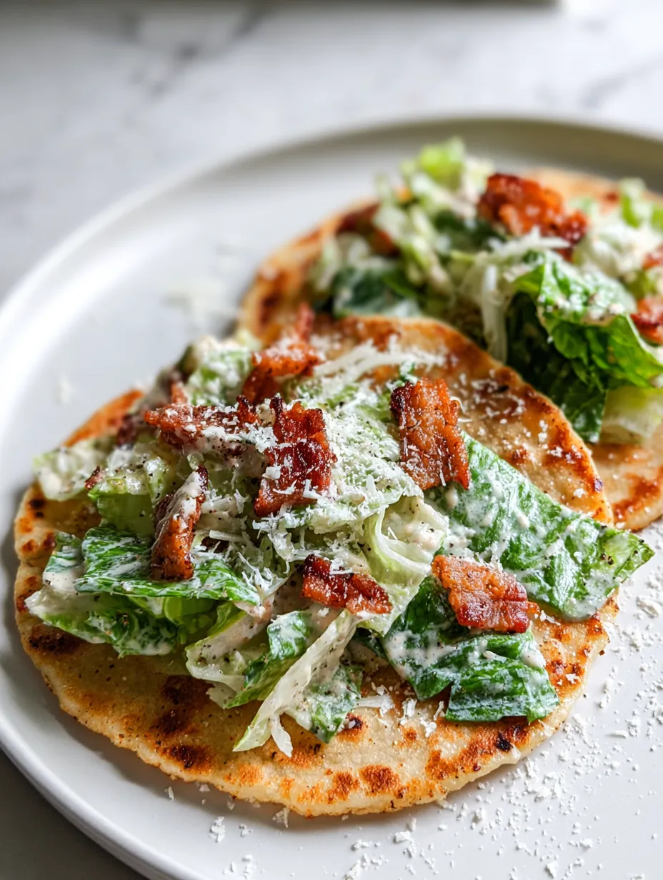 Salat, Hähnchen und Speck auf einer Platte angerichtet.