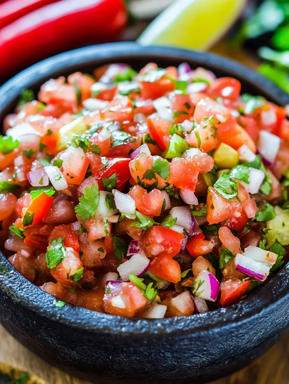 Schüsselsalsa mit Tomaten, Zwiebeln und Koriander.