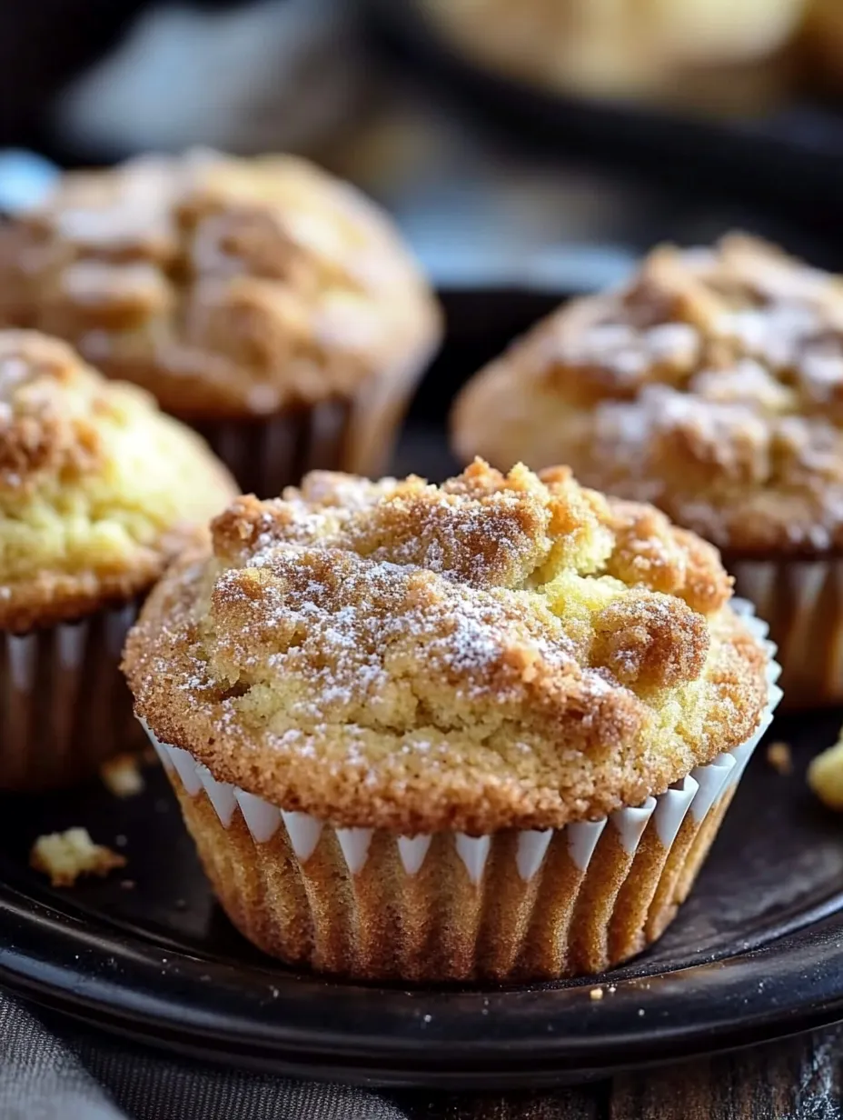Ein Muffin mit Puderzucker oben drauf.