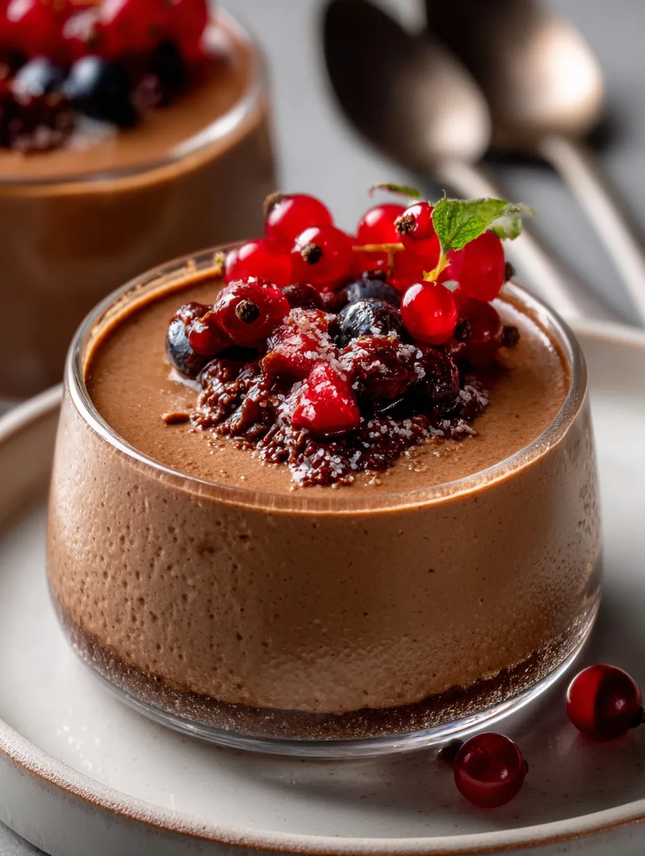 Ein Schokodessert mit Beeren obendrauf.