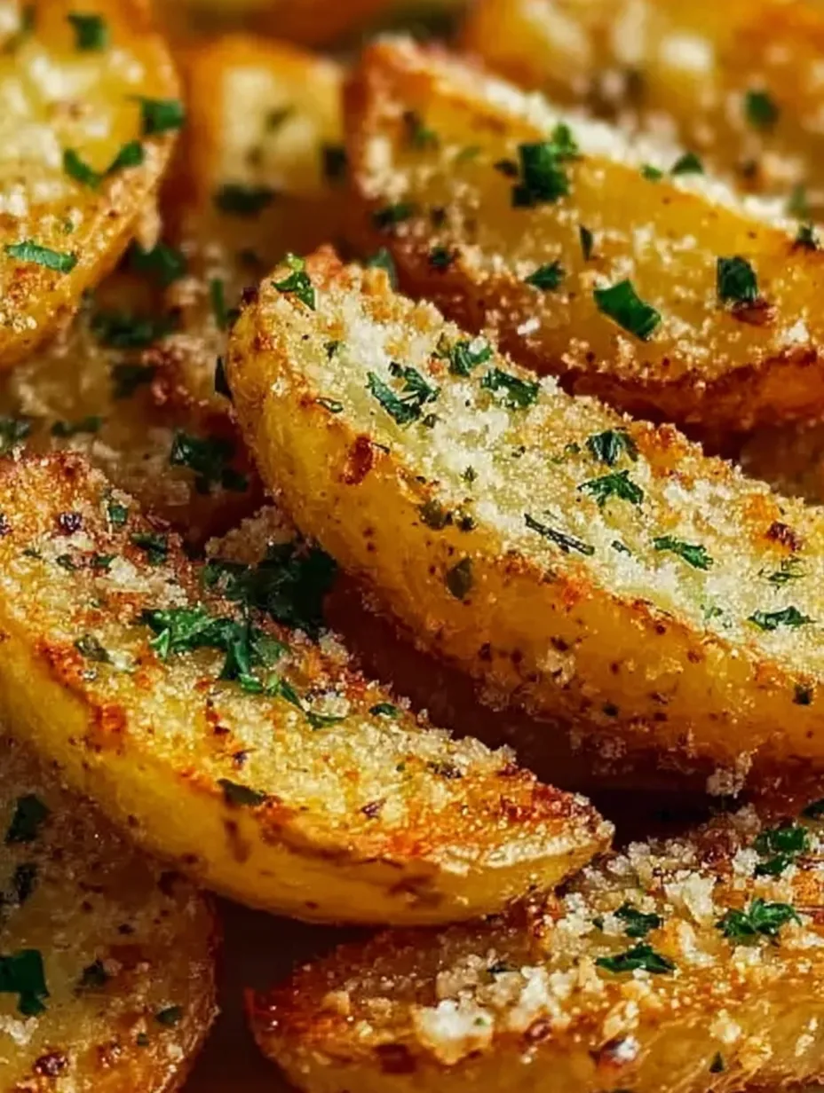 Nahaufnahme von einer Kartoffelspalte mit Petersilie bestreut.