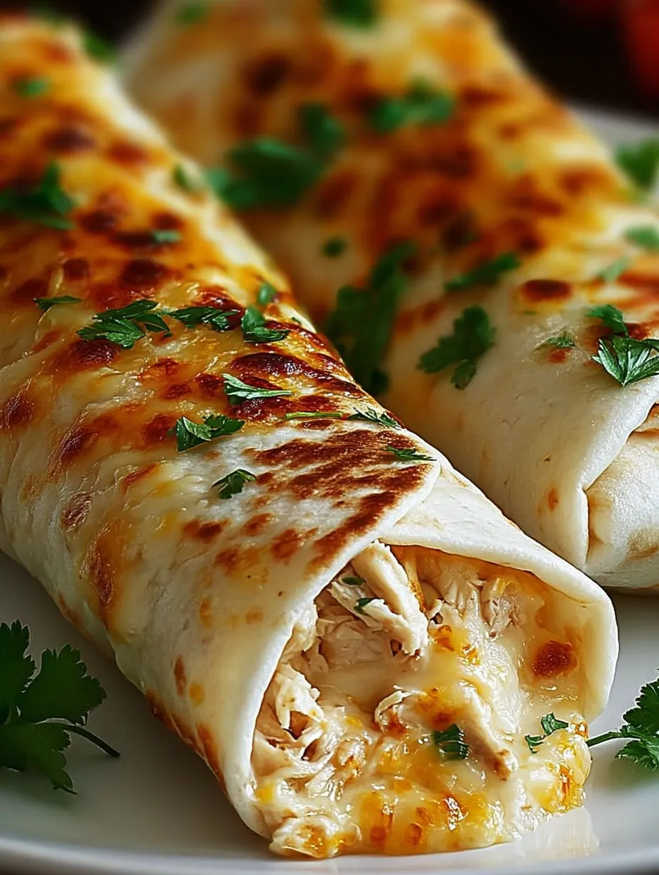 Zwei Hähnchen-Burritos gefüllt mit Käse und Salat.