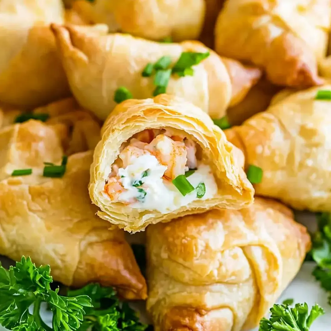 Kleine Blätterteighappen mit cremiger Füllung und frischen Kräutern.