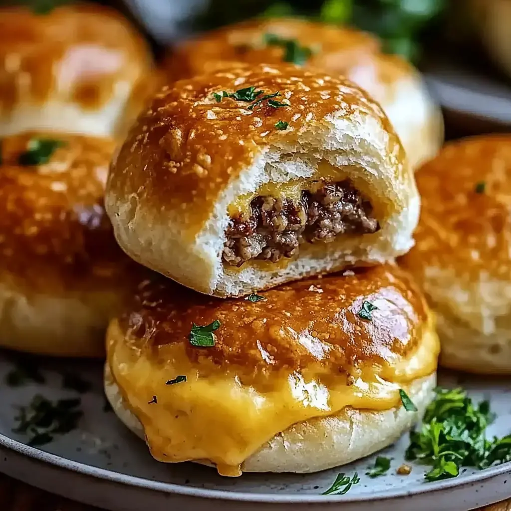 Nahaufnahme eines goldbraunen, knusprigen Happen mit geschmolzenem Käse. Ein angebissenes Stück zeigt die herzhaft gefüllte Innenstruktur.