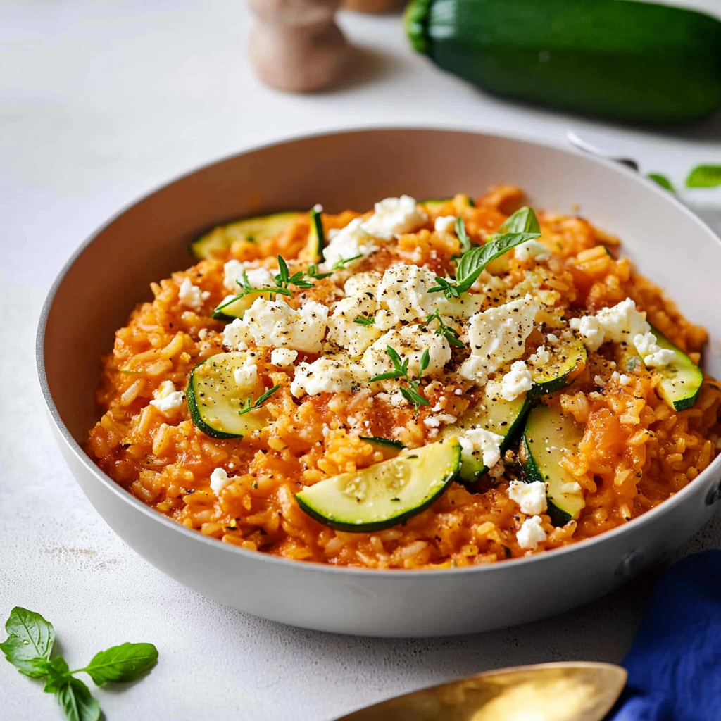 Zucchini-Reispfanne mit Feta