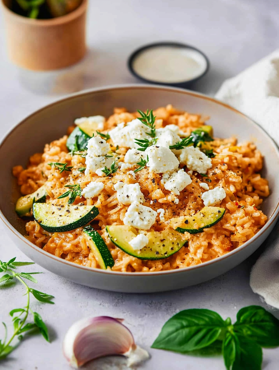 Rezept für Zucchini-Reis-Pfanne mit Feta