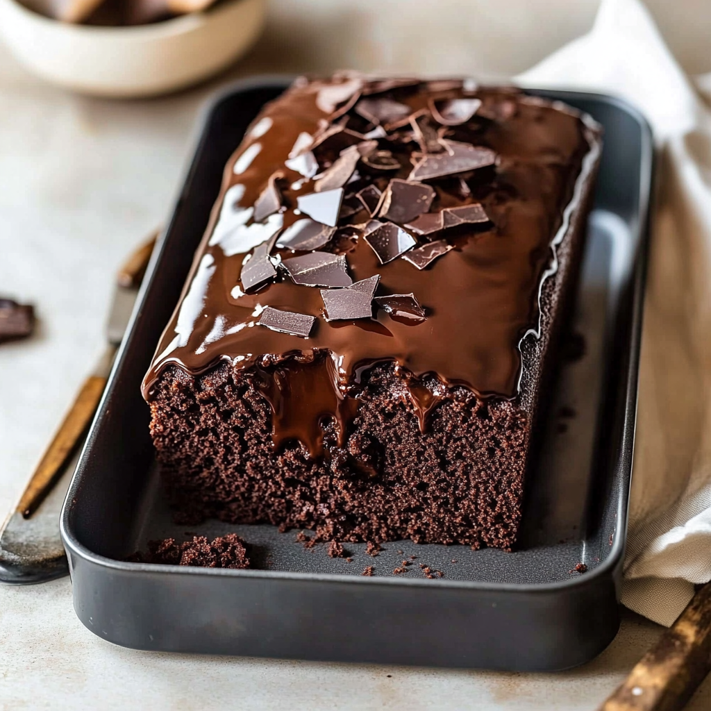 Juicy chocolate cake in a loaf pan