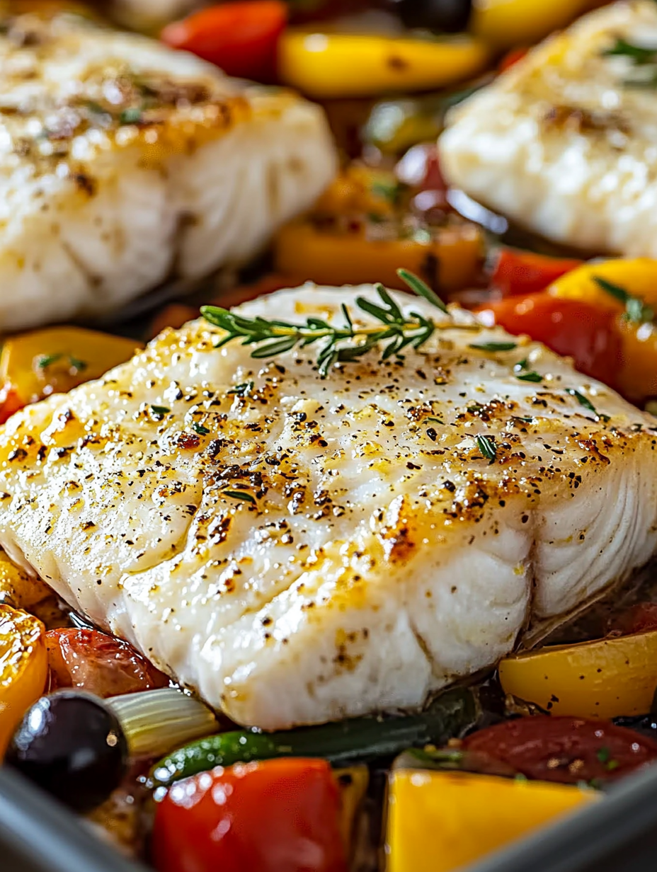 Rezept für mediterrane gebackene Fischfilets mit Gemüse