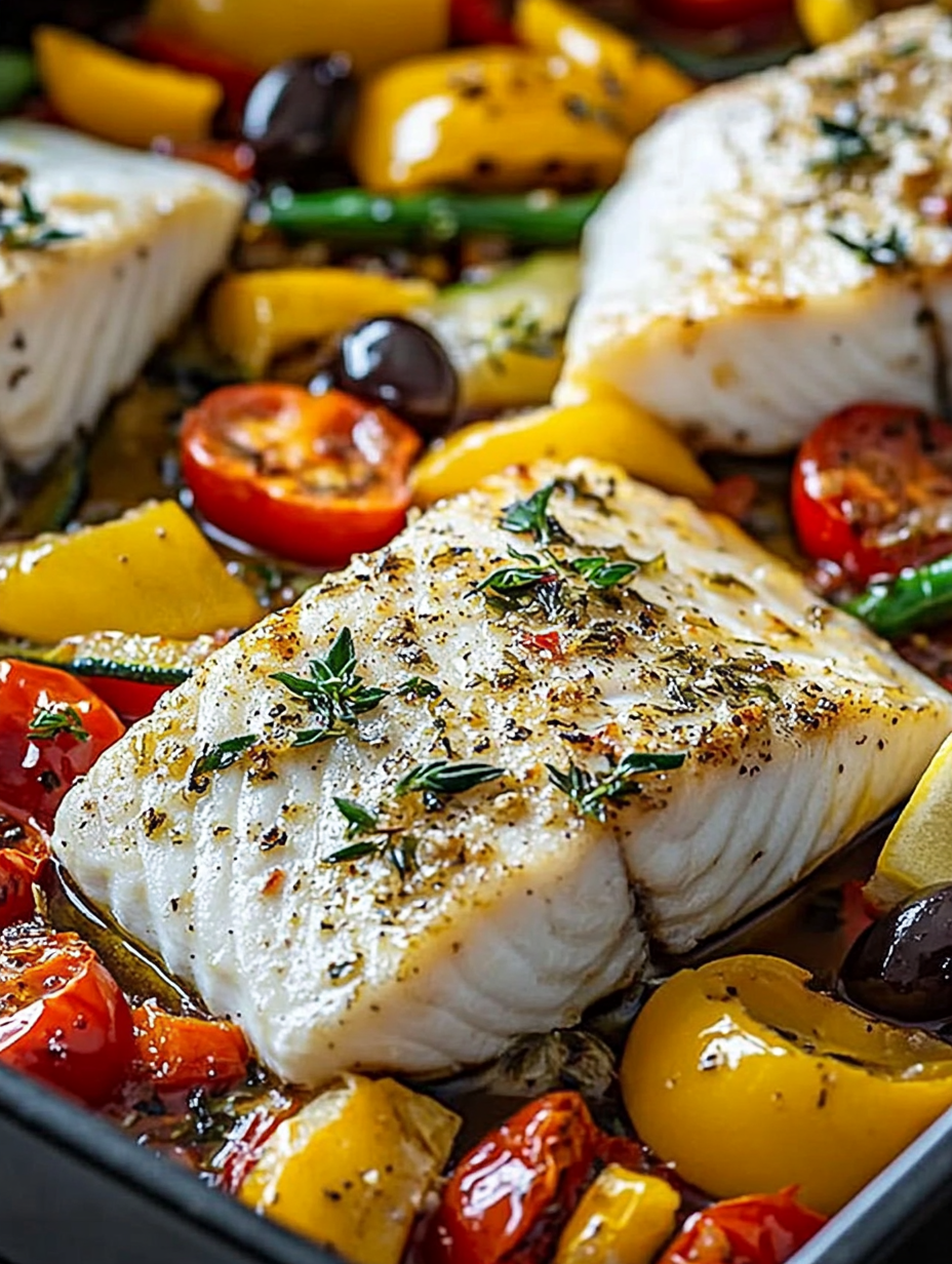 Die besten mediterranen gebackenen Fischfilets mit Gemüse